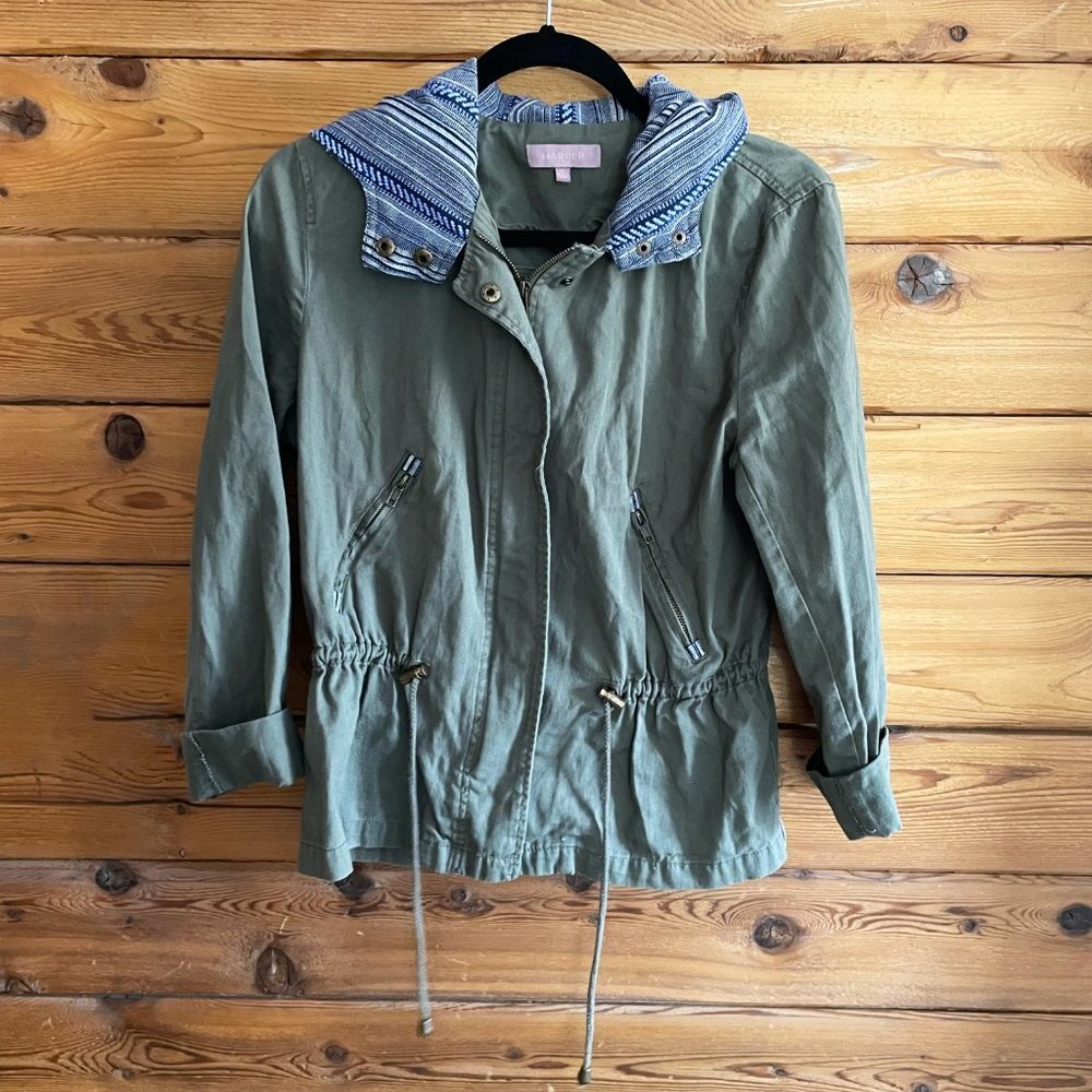 Harper Olive Green Jacket with Blue Contrast Hood - Medium